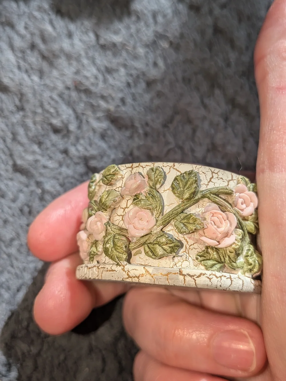 Pink Floral Trinket Box with Rose Lid